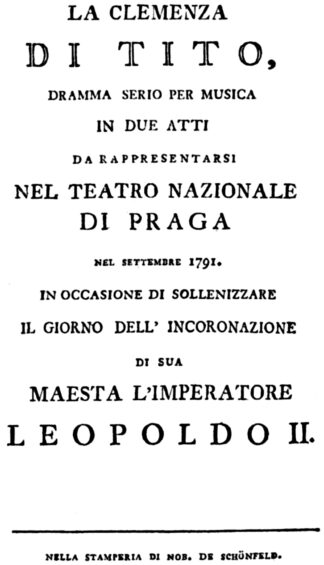 Mazzolà, Caterino – Metastasio, Pietro: La clemenza di Tito. Dramma serio per musica in due atti [faksimile libreta]